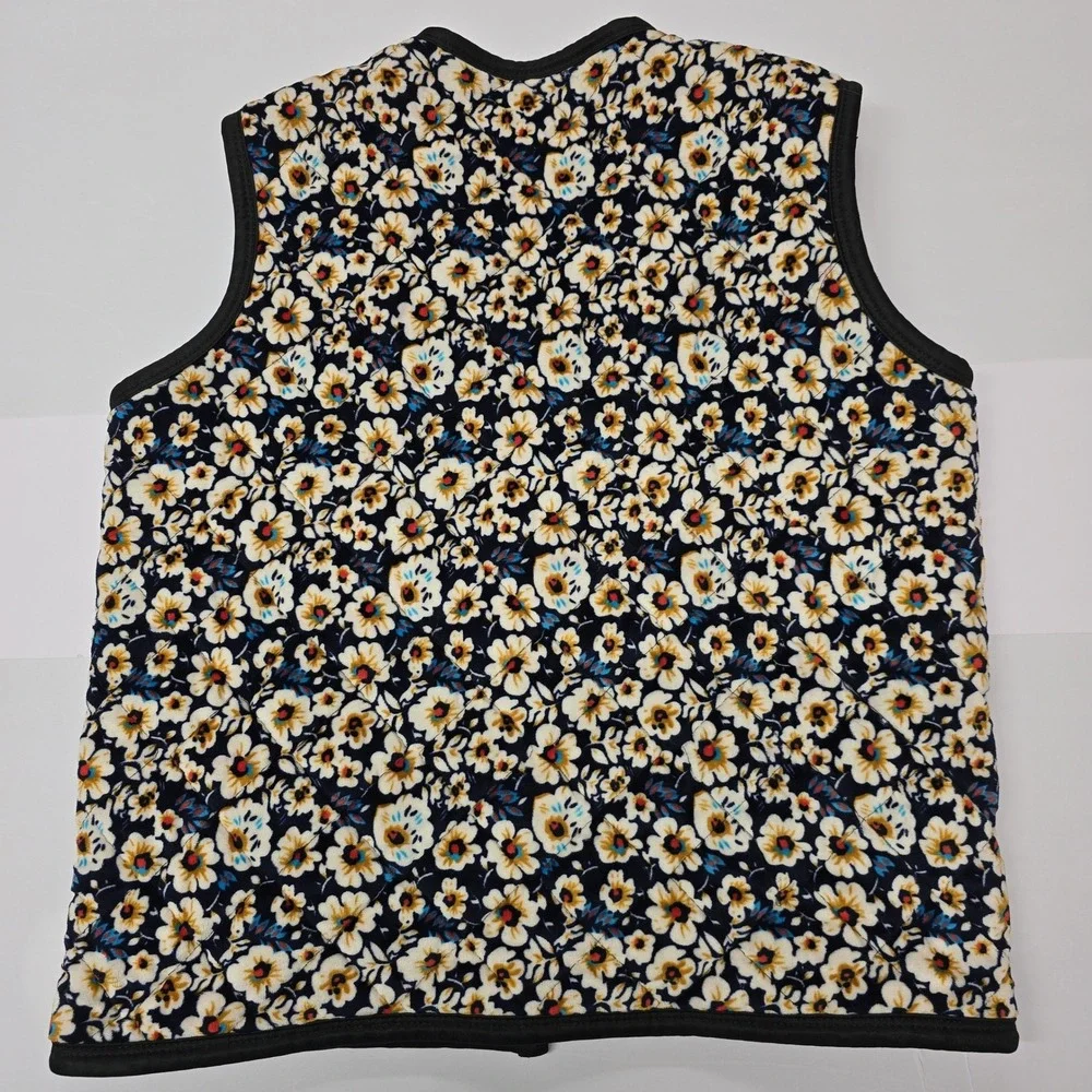 Vintage Velvet‎ Soft Quilted Floral Vest Quilted Pockets Buttons